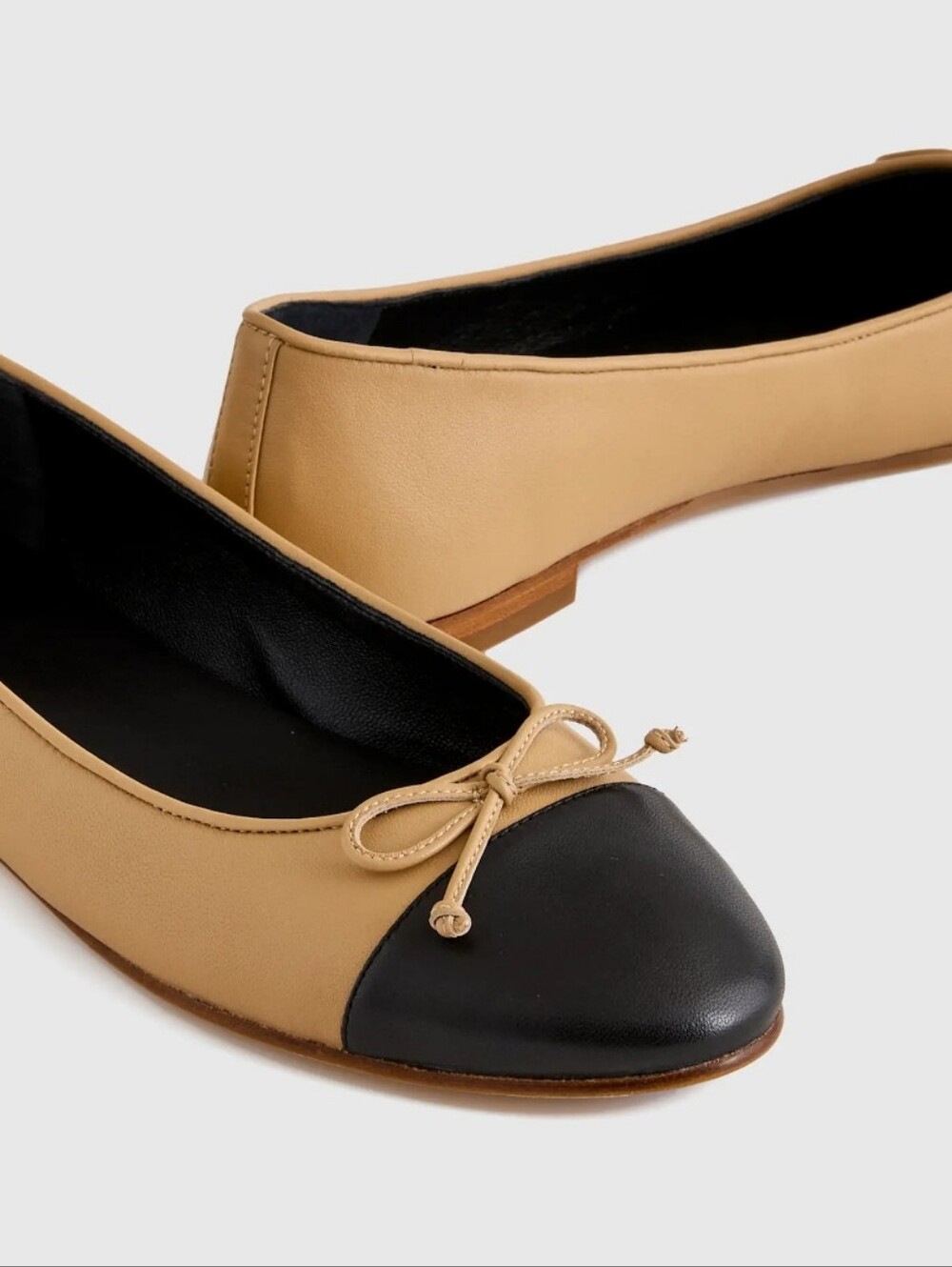Quince Italian Leather Cap-toe Ballet Flats - Cashew & black - Picture 2 of 14